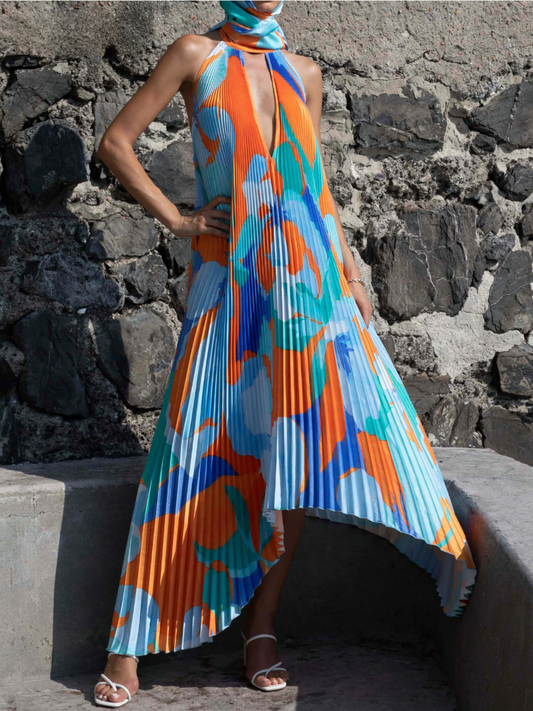 Aqua Flora | Elegant Maxi Dress with Neckholder